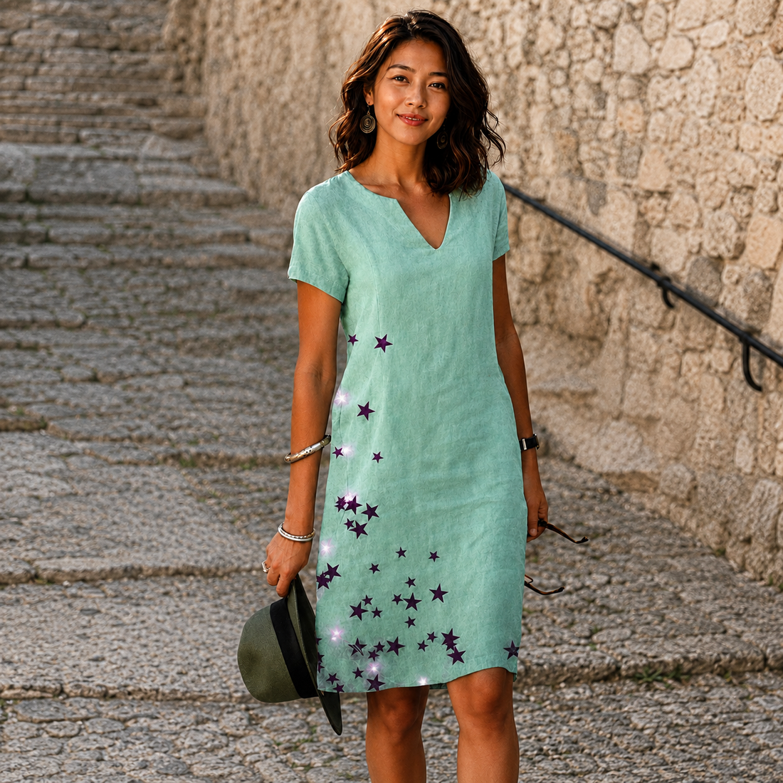 Josette - Vestido Midi Casual com Decote em V