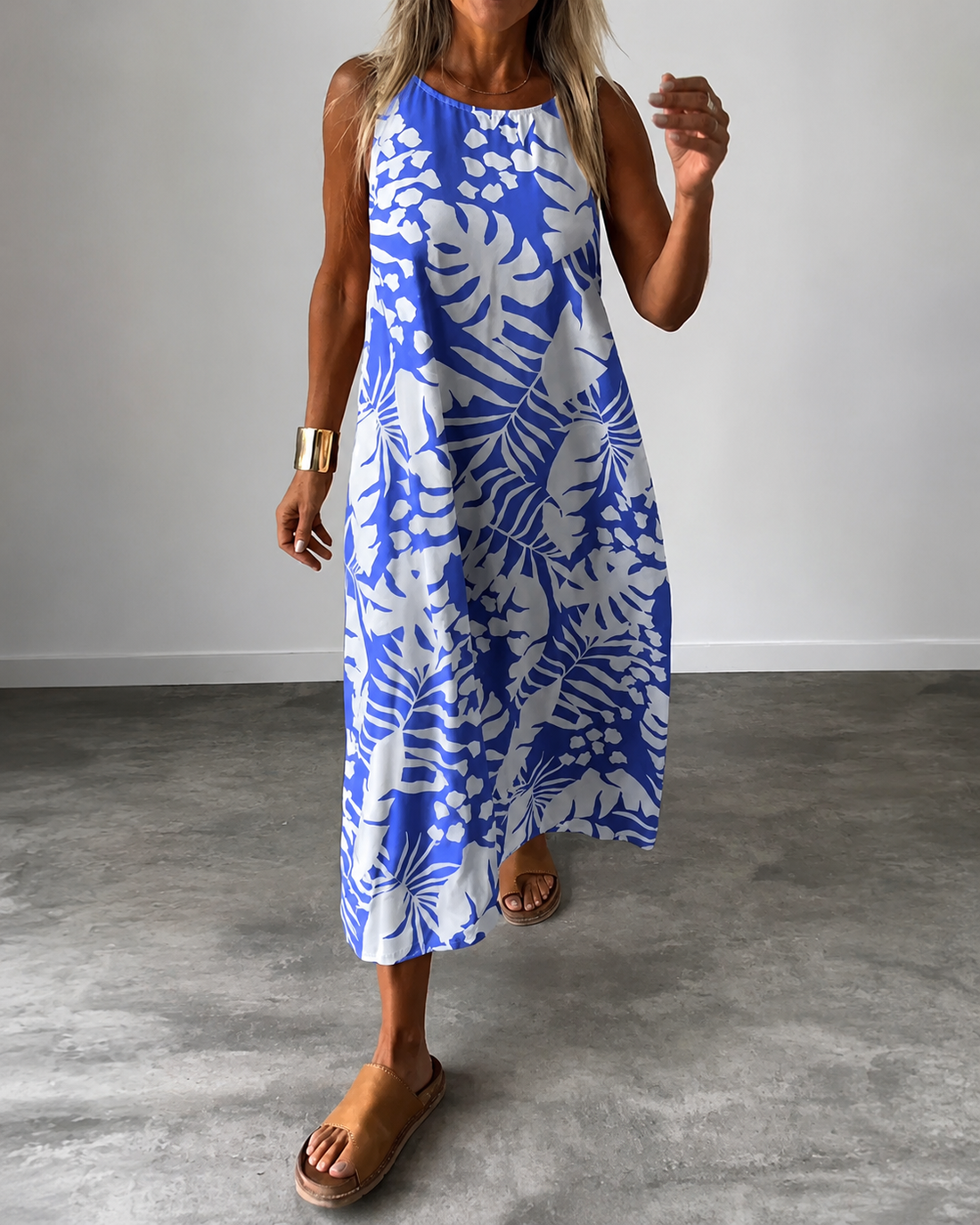 Arianna - Vestido Solto Sem Mangas com Estampa