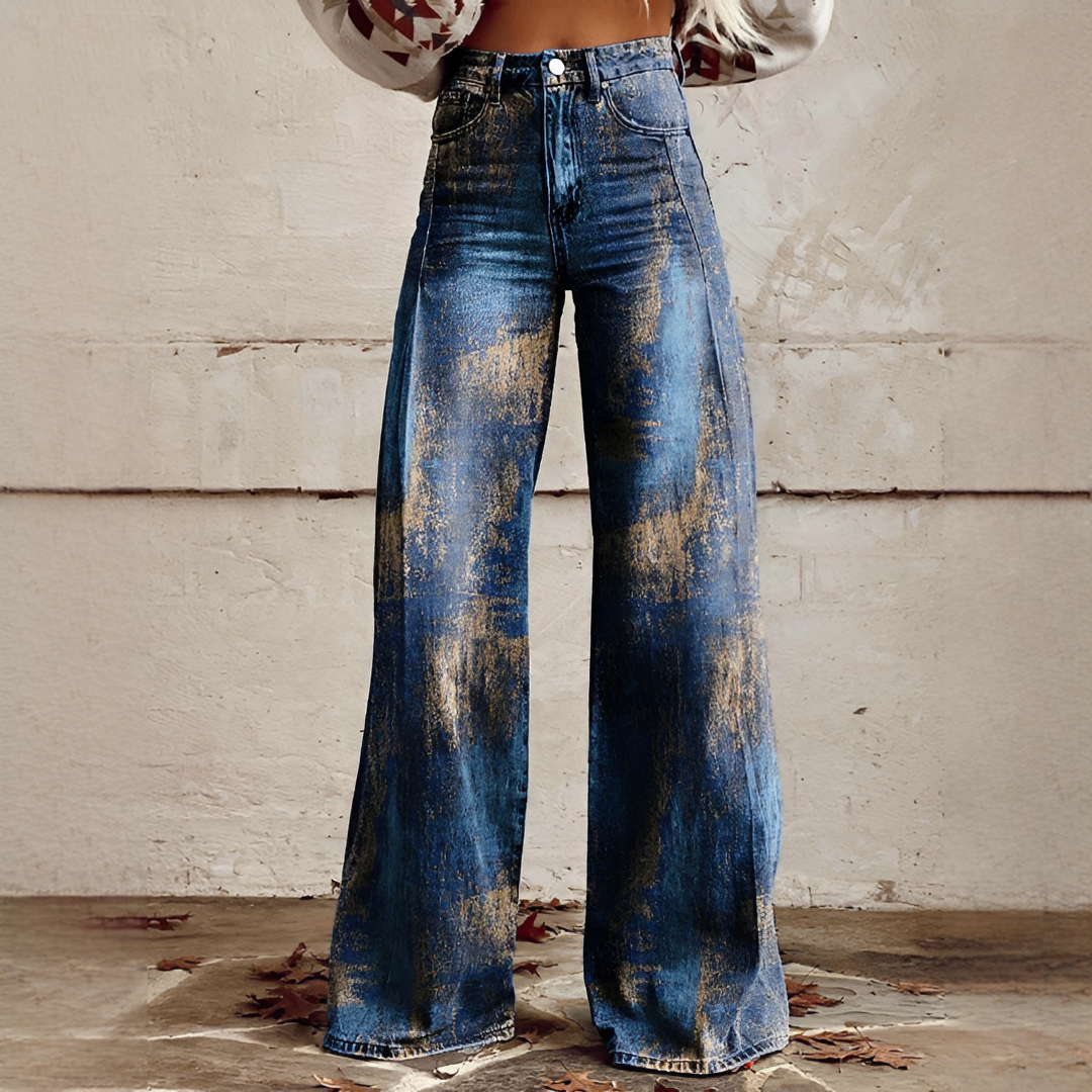Shelley - Jeans Casuais de Perna Larga Estampados