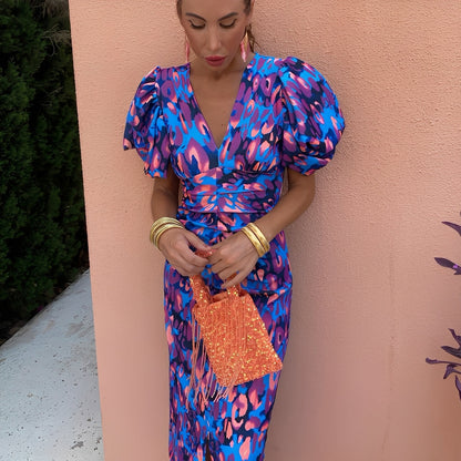 Gaëlle - Vestido colorido com mangas plissadas para mulher