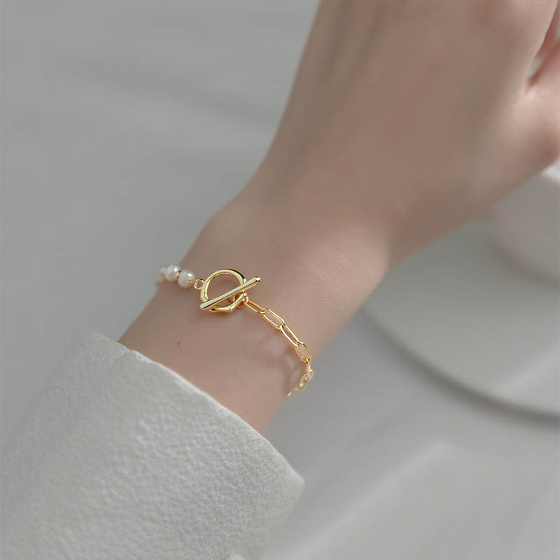 Bracelete de pérolas a metade - Bracelete de pérolas metade e metade