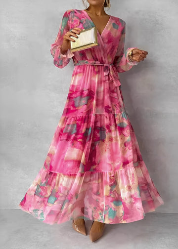 Melissa - Vestido longo de manga comprida com estampa floral para mulheres