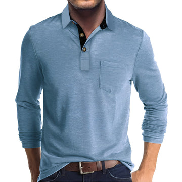 Marty - Camisa polo casual de manga comprida para homens