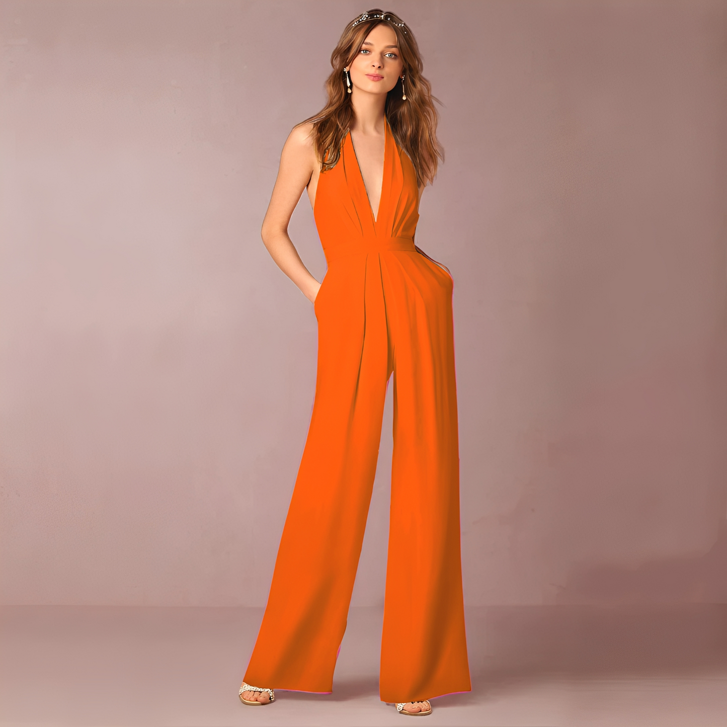 Hazel - Macacão elegante com gola halter e perna larga para mulheres