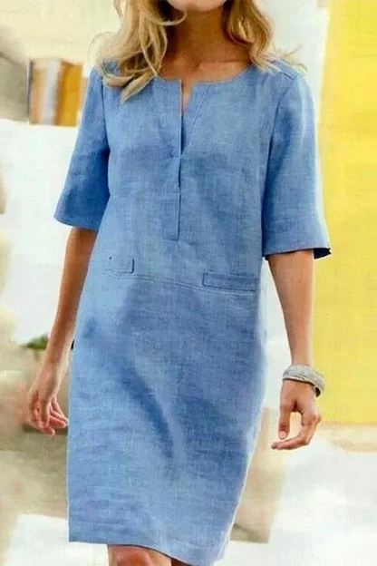 Alessandra - Vestido em Algodão e Linho com Conforto Leve