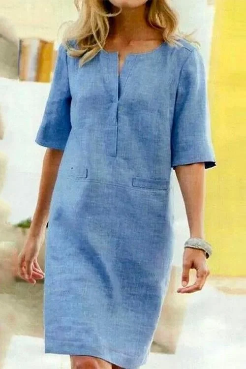 Alessandra - Vestido em Algodão e Linho com Conforto Leve