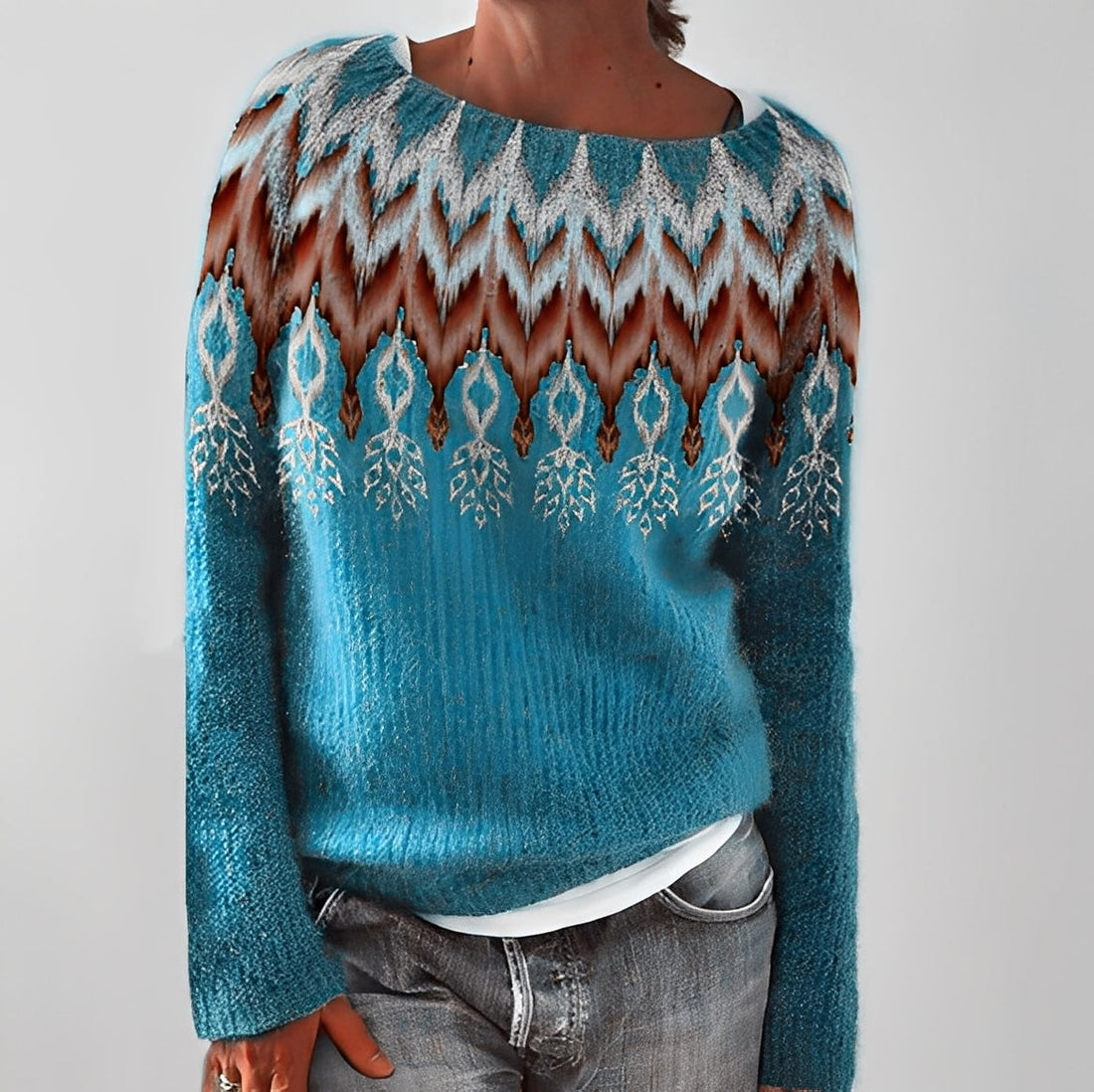 Flavienne - Camisola de inverno simples com gola redonda para mulher