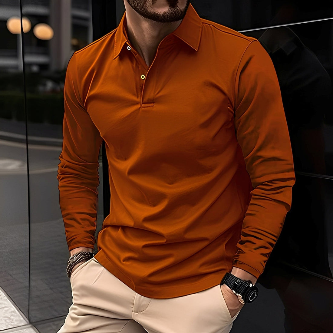 Deacon - Camisa polo de manga comprida e confortável para homens