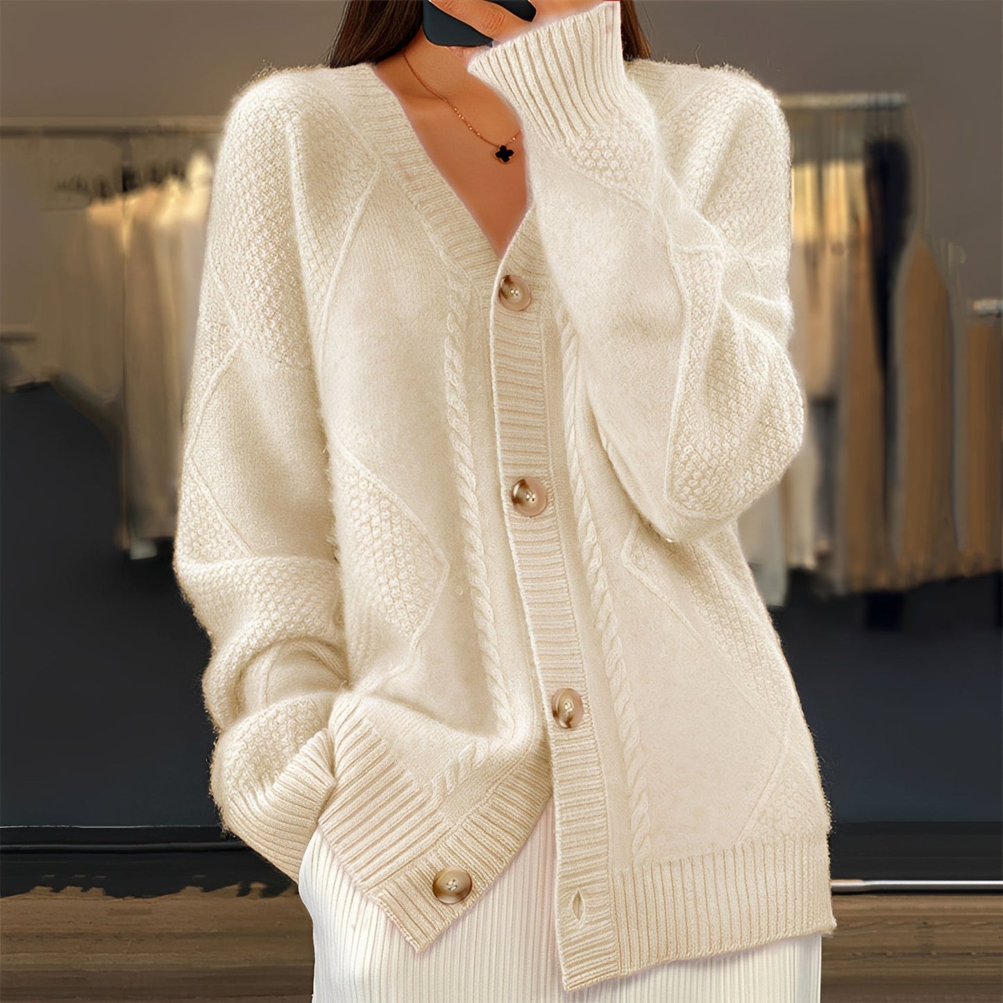 Lauren - Cardigan elegante com botões grandes para mulheres