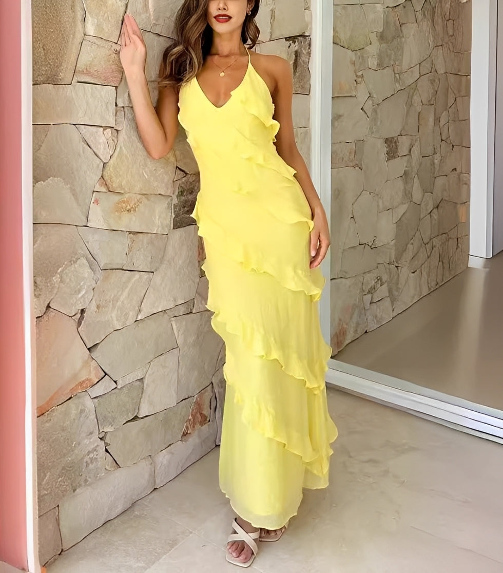 Ashley - Vestido Maxi com Babados Estiloso