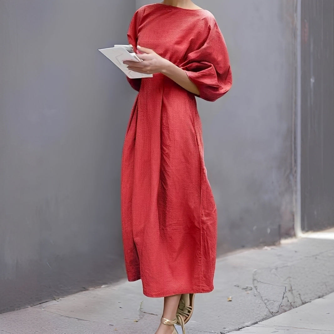 Mariam - Vestido Midi Casual com Franzidos