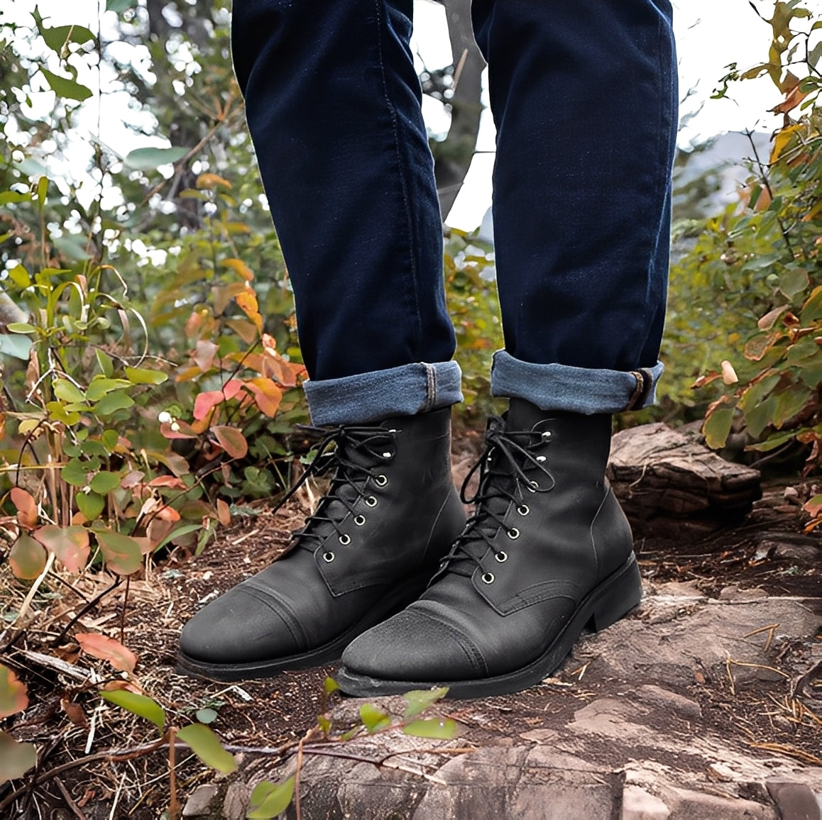 Lucrèce - Botas com cadarço em couro para homem, modelo inverno