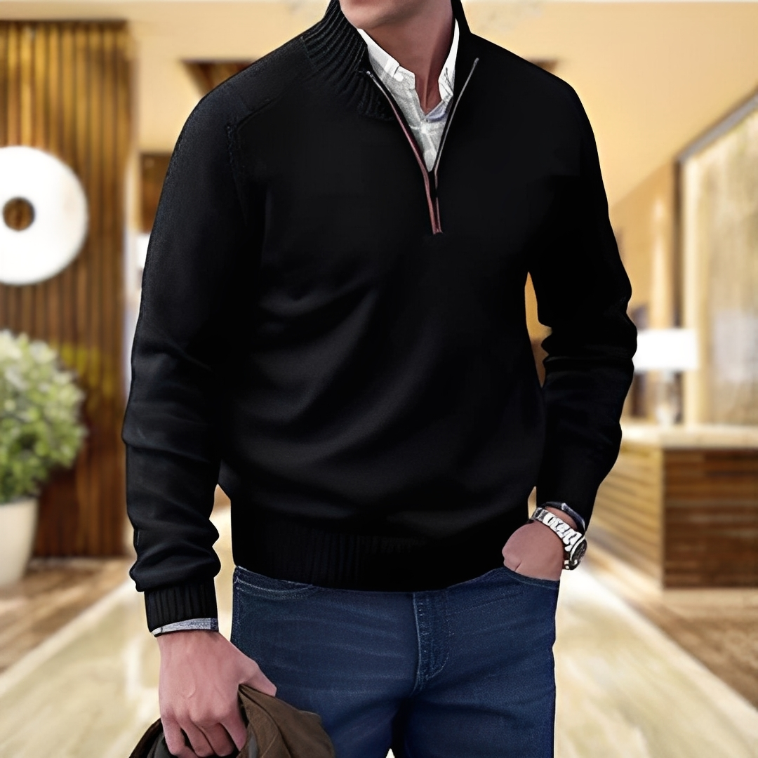 Khirvy - Elegant pullover with half zipper for man