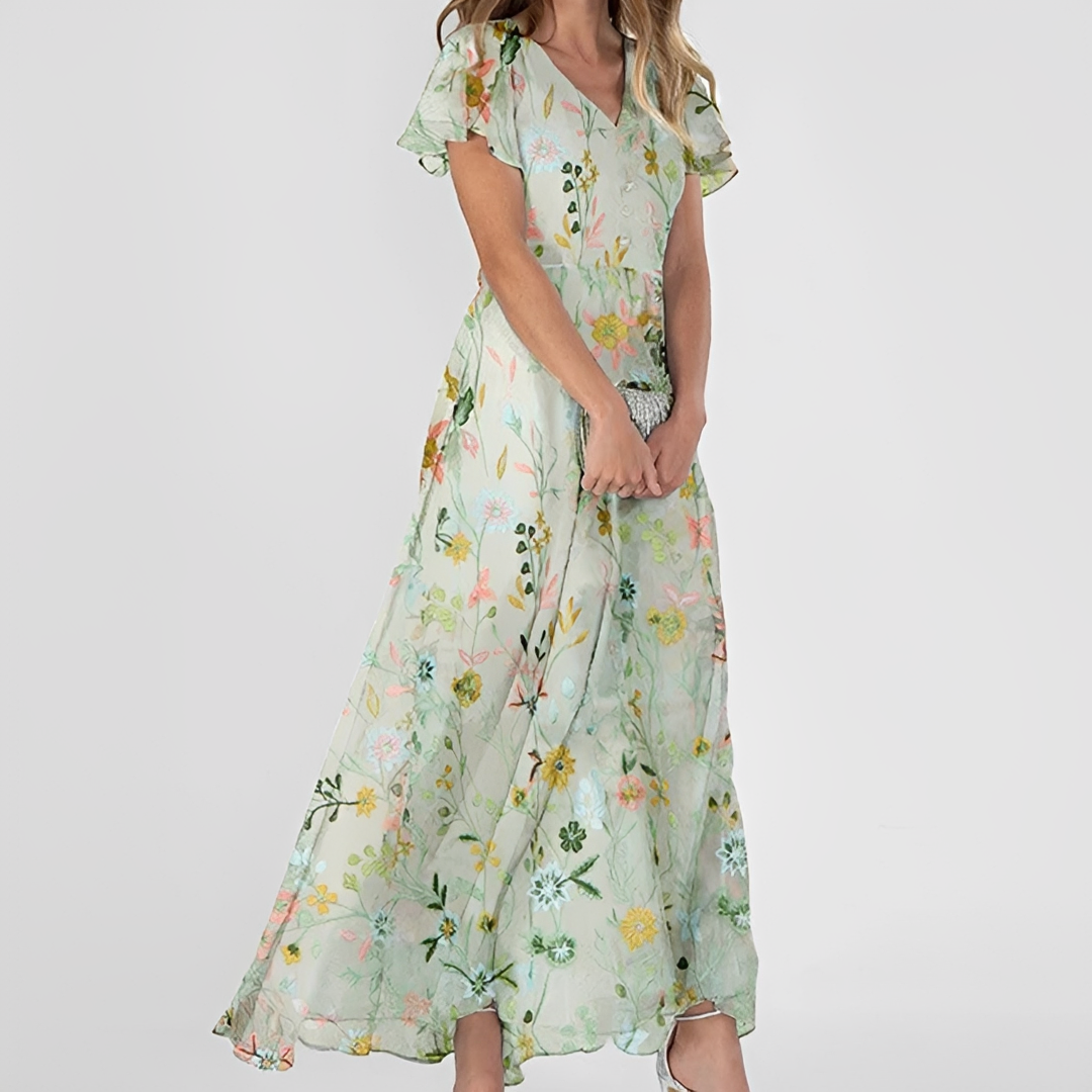 Lírio - Vestido floral maxi elegante