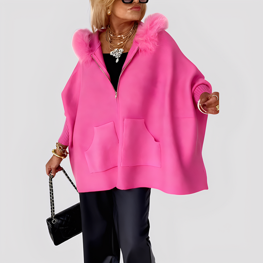 Elvena - Casaco de Pelo Sintético com Capuz para Mulheres