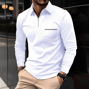 Florent - Camisa polo masculina de manga comprida com zíper