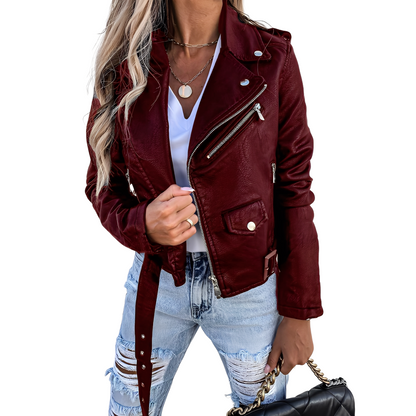 Tiana - Vintage Motorcycle Jacket with Zipper for Women