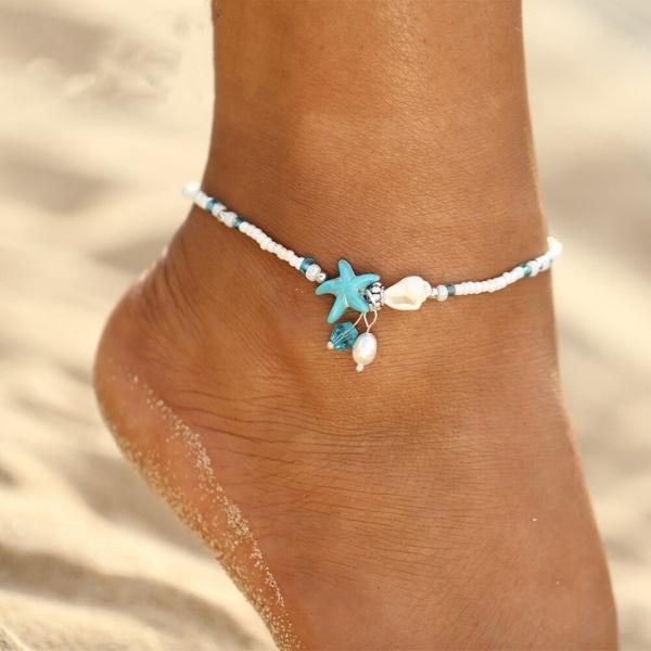Isla – Bracelete de tornozelo Estrela e Concha com Pedras Naturais