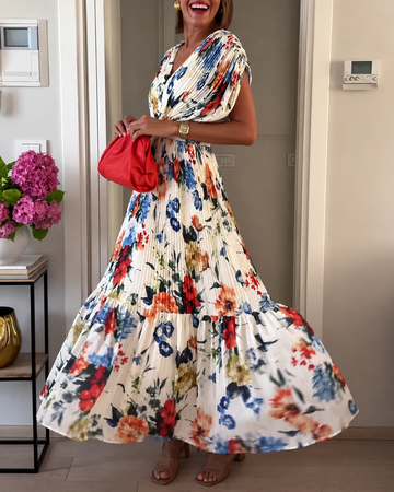 Sharon - Vestido Floral Plissado Estiloso