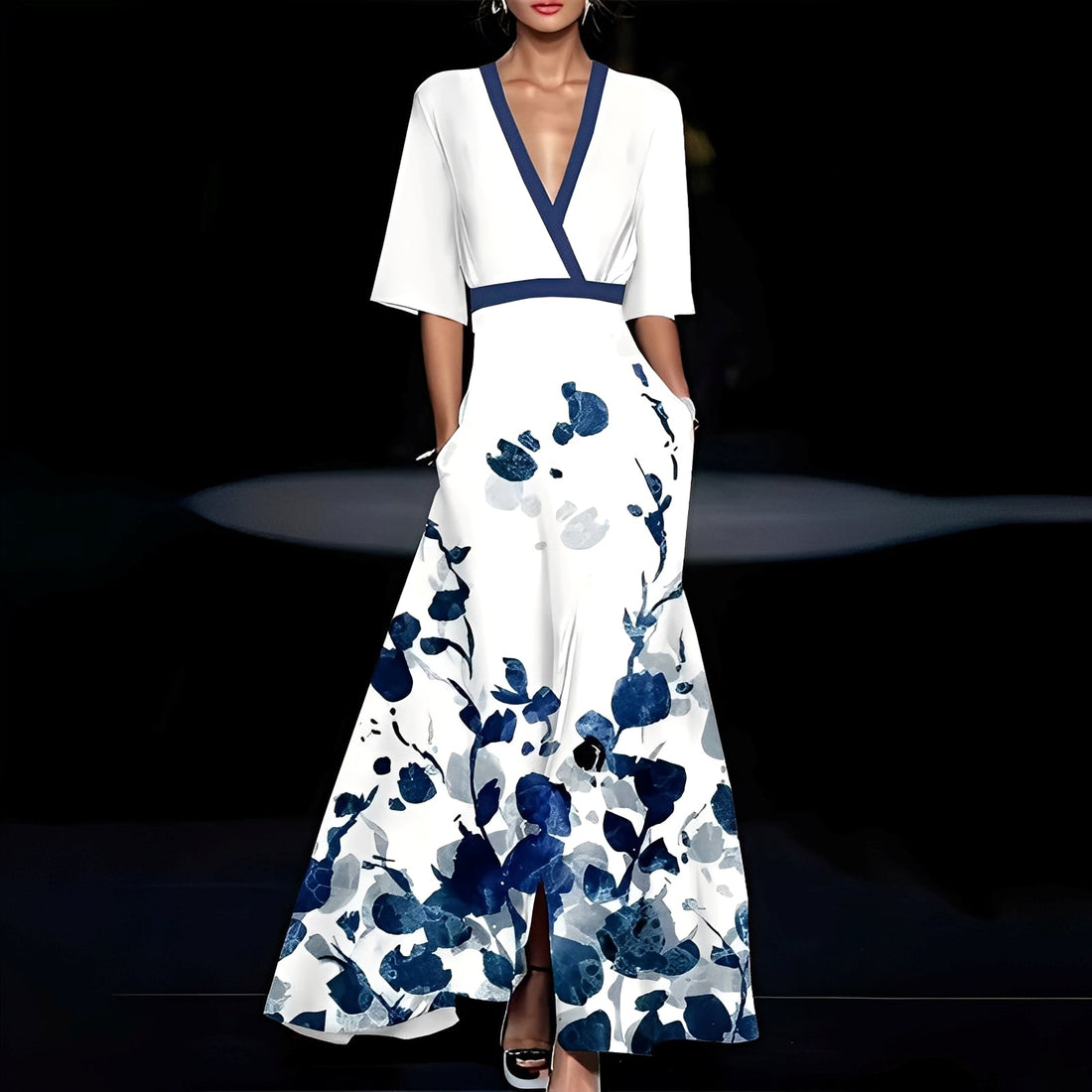 Débora - Vestido longo elegante com estampa floral para mulheres