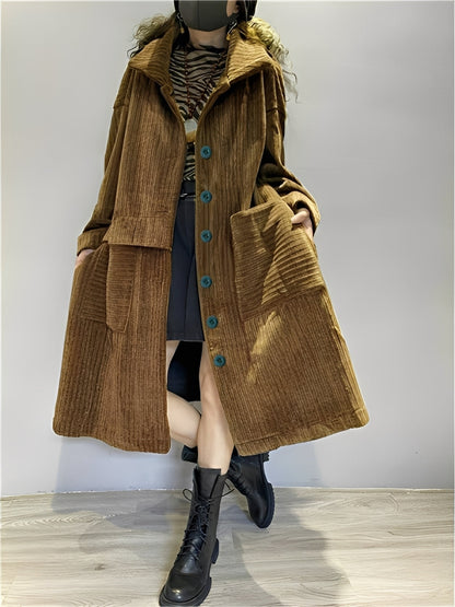 Alethea - Casual long corduroy jacket with pockets for women