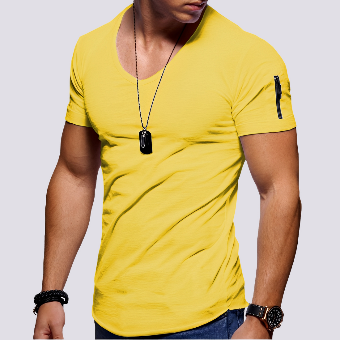 Louis - Camiseta casual slim-fit com decote em V para homens