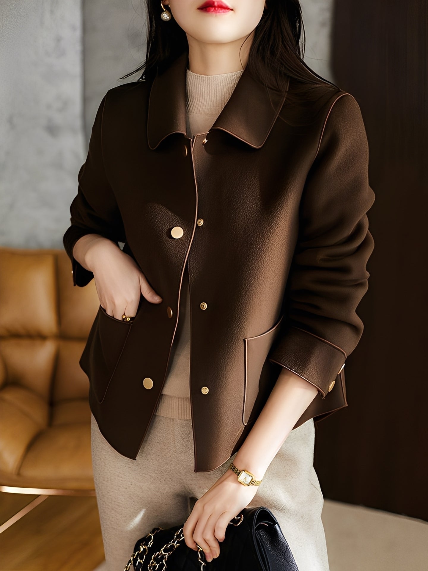 Meade - Elegant, warm button-down jacket for women