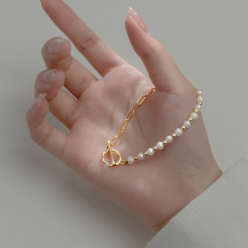 Bracelete de pérolas a metade - Bracelete de pérolas metade e metade