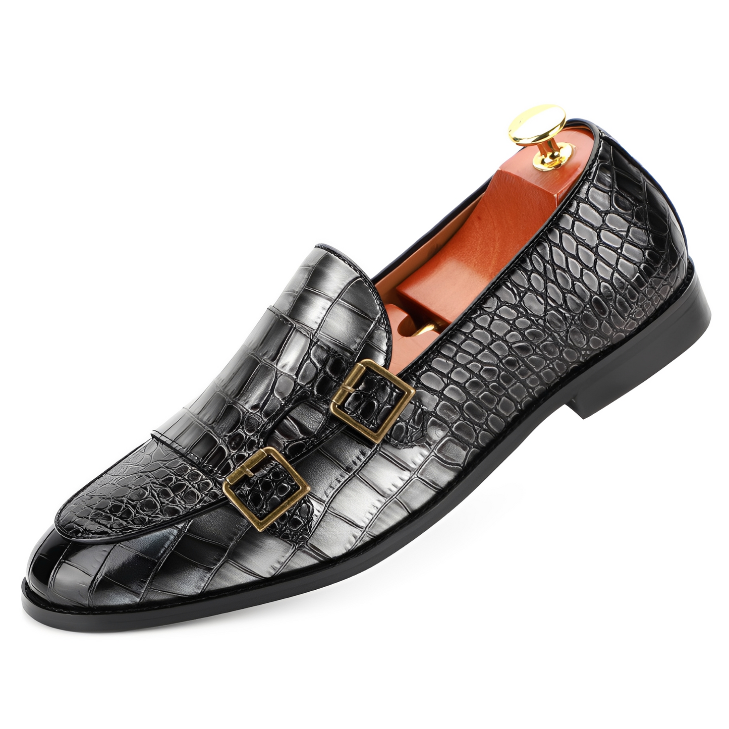 Rafael - Elegant Men's Leather Slip-On Shoe with Double Buckle