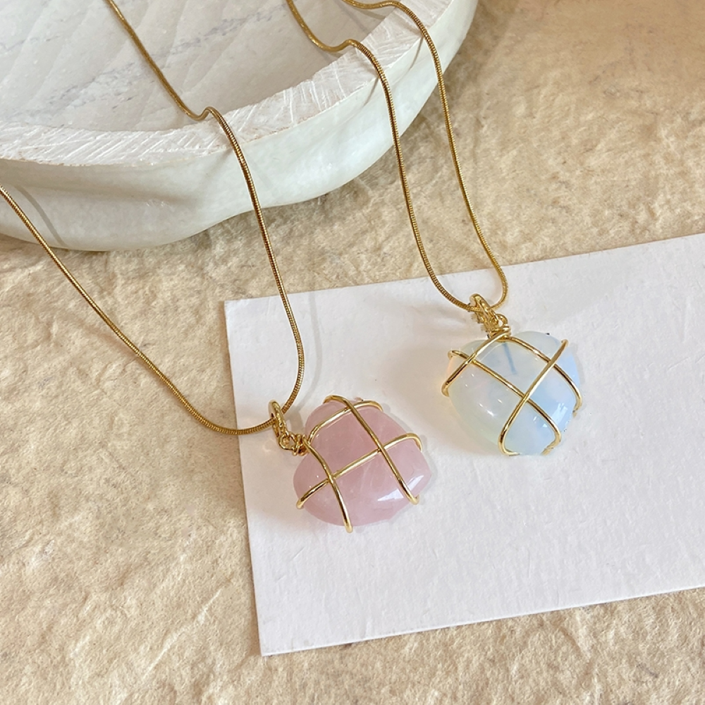 Colar em coração de pedra preciosa - colar em coração de princesa
