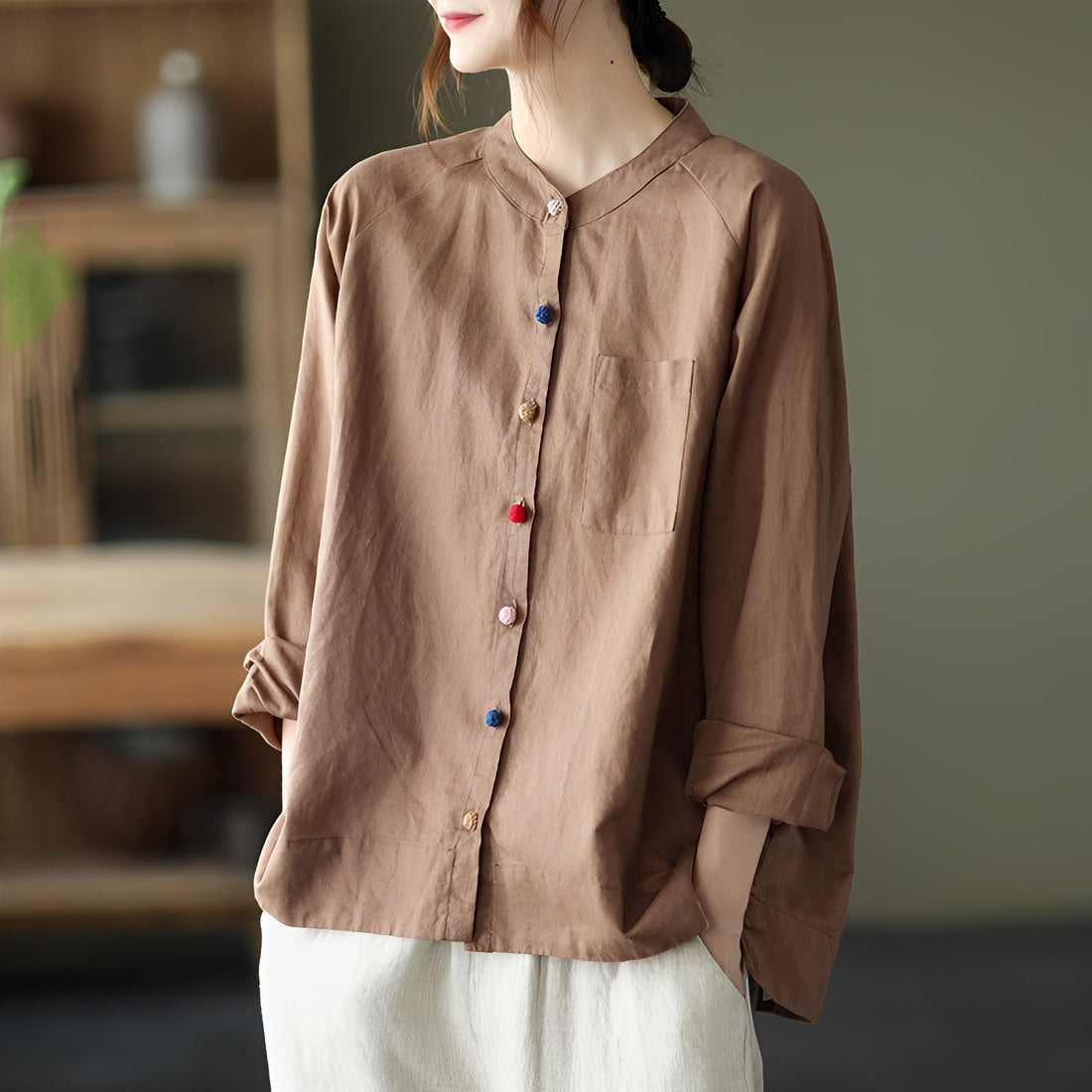 Nellie - Blusa casual com bolsos para mulheres