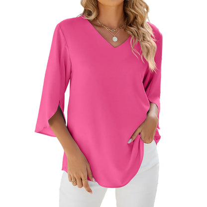 Caetana – Blusa em chiffon com mangas curtas e decote em V