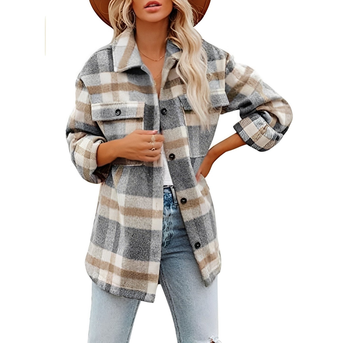 Melissa - Camisa de lã xadrez para mulheres