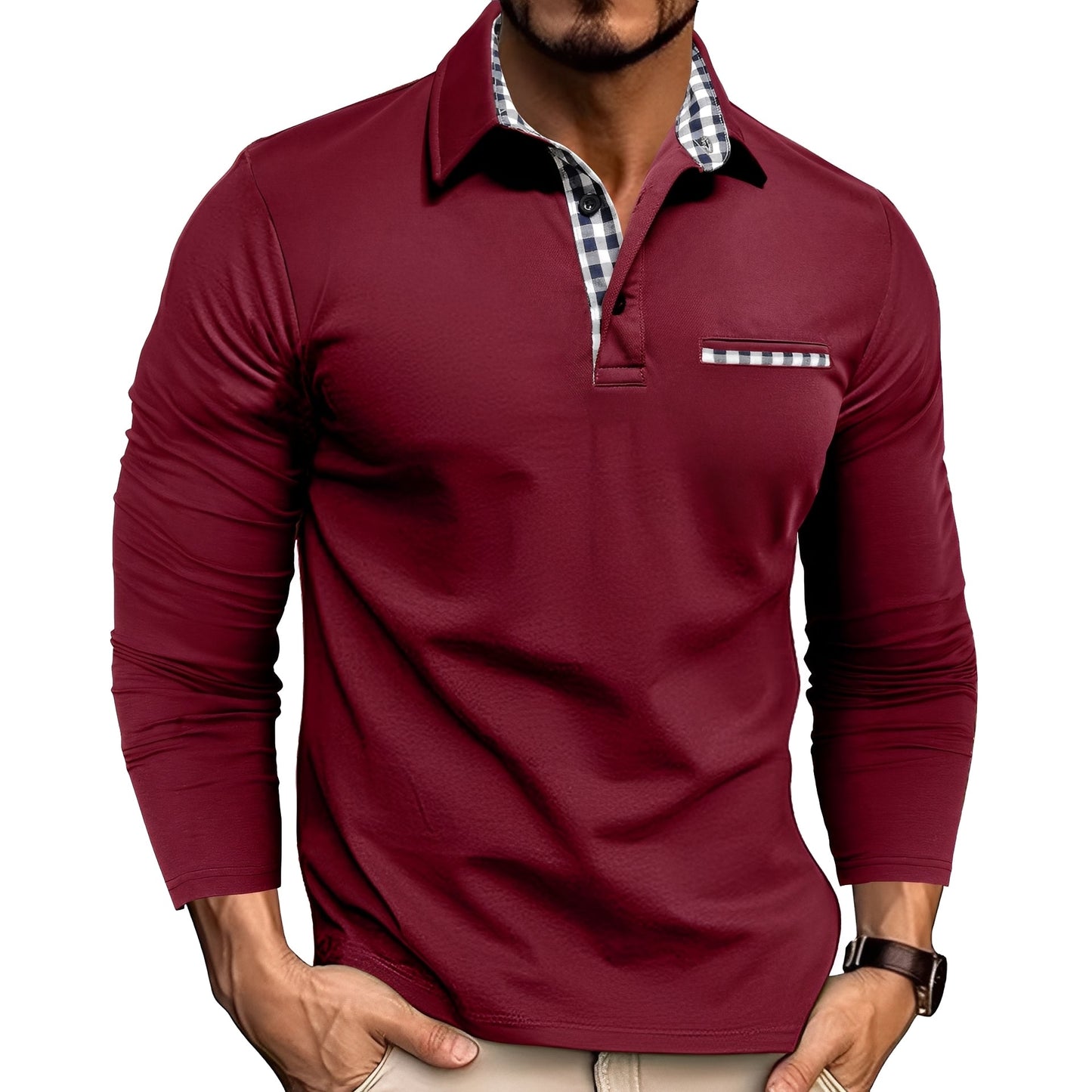 Rupert - Camisa Polo Casual de Manga Longa para Homens
