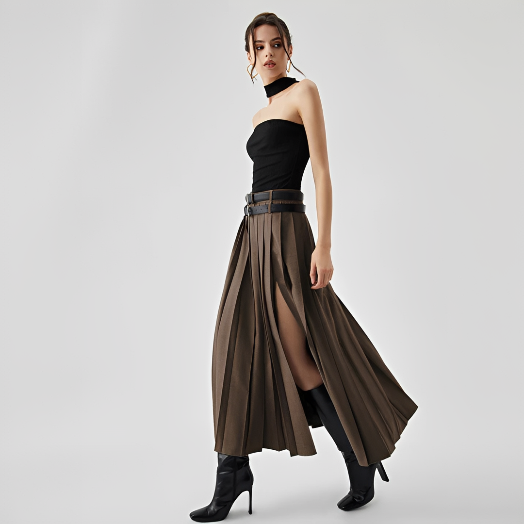 Odette - Saia maxi plissada com fenda