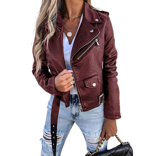 Tiana - Vintage Motorcycle Jacket with Zipper for Women