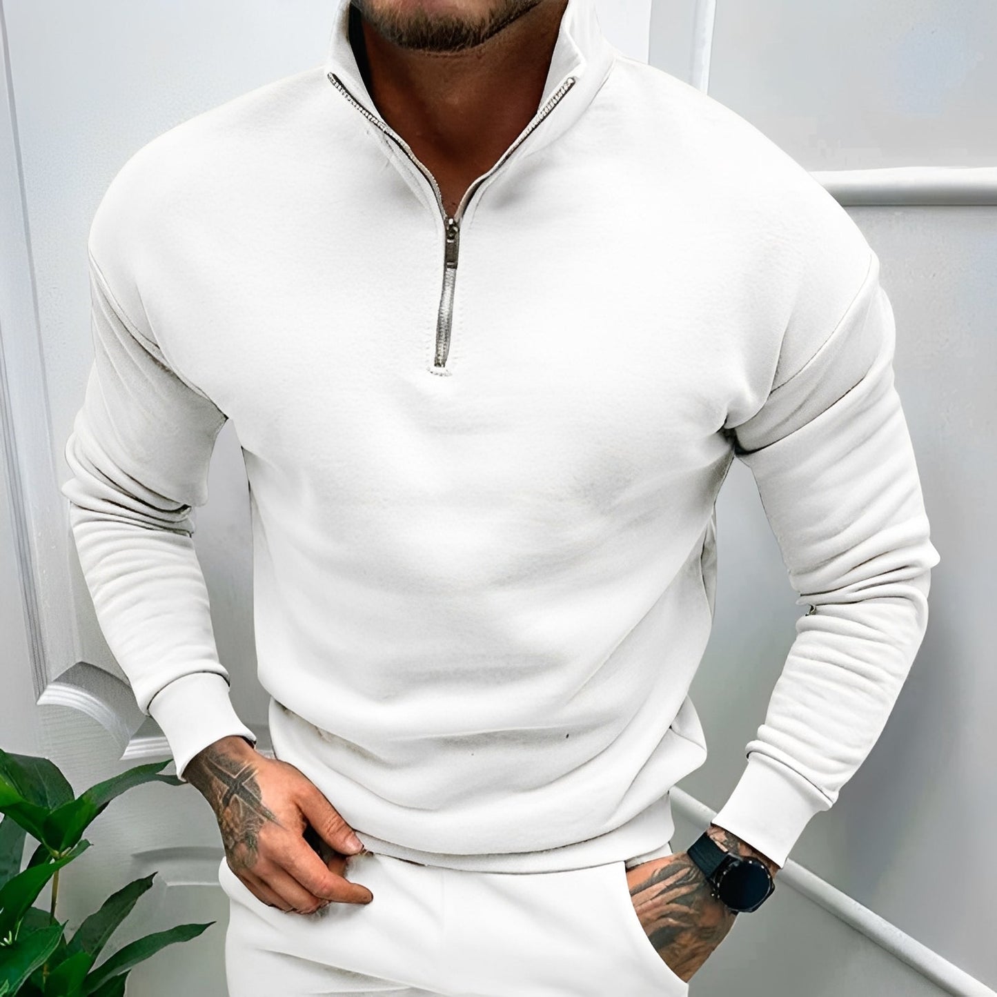 Robbie - Casual pullover with half zipper for men