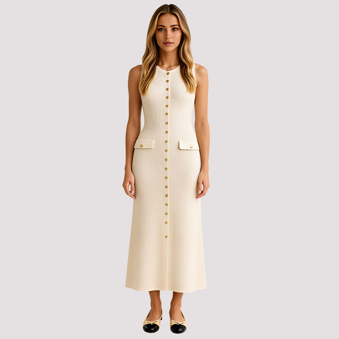 Jorja - Vestido Midi Elegante com Botões
