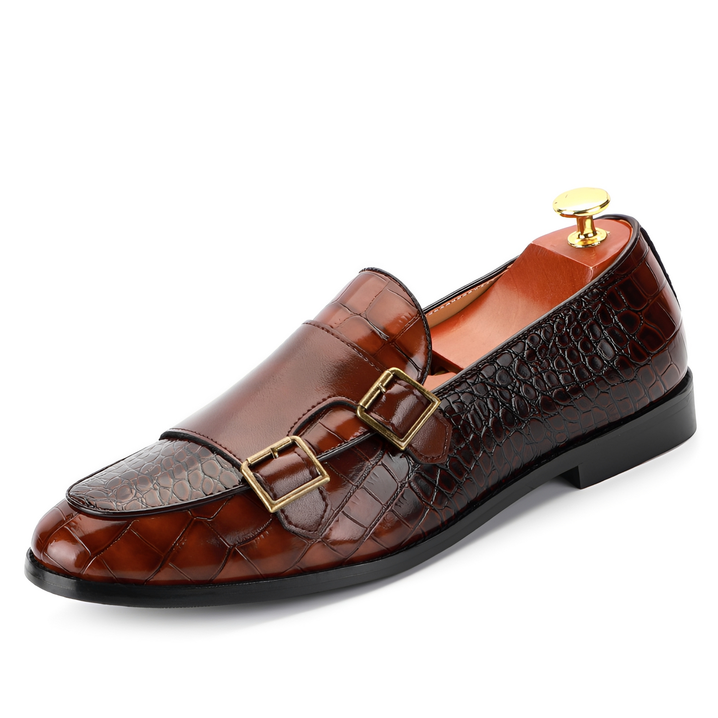 Rafael - Elegant Men's Leather Slip-On Shoe with Double Buckle