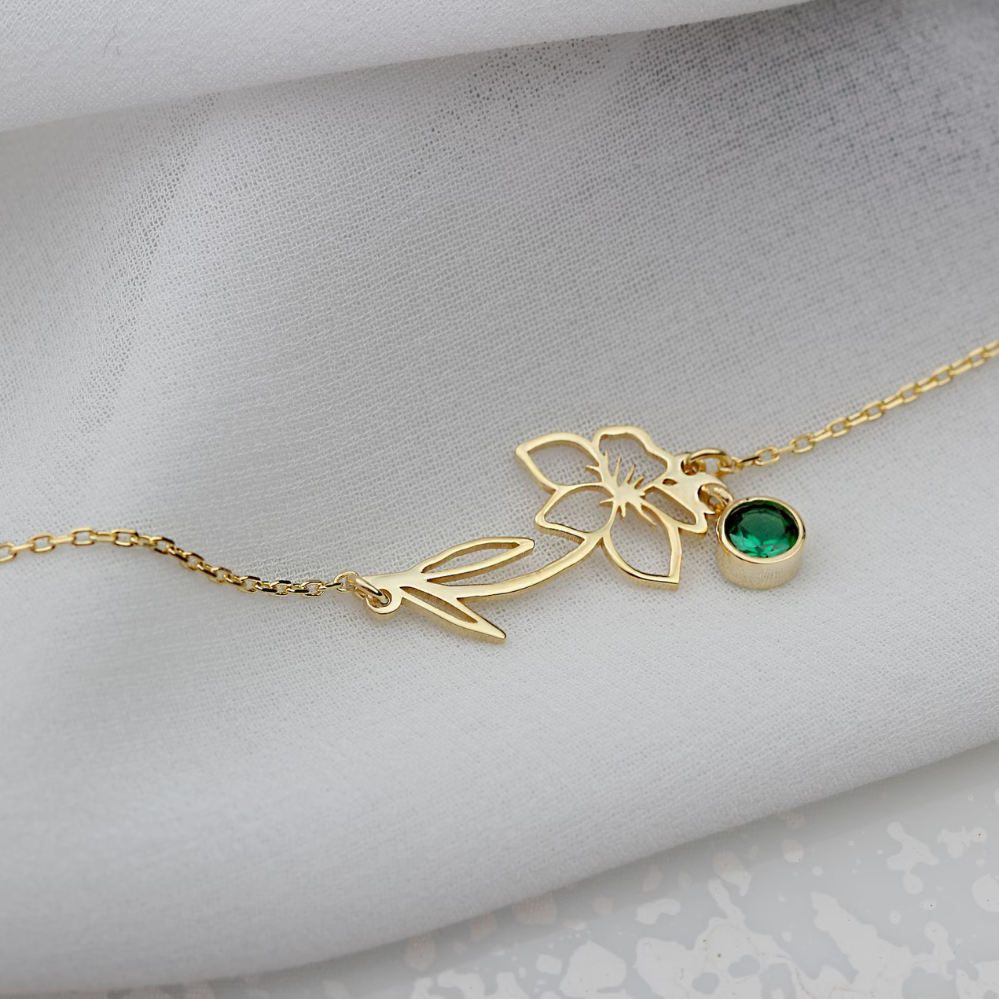 Bracelet de Festa de Aniversário - Bracelet com Pedra de Nascimento e Flor