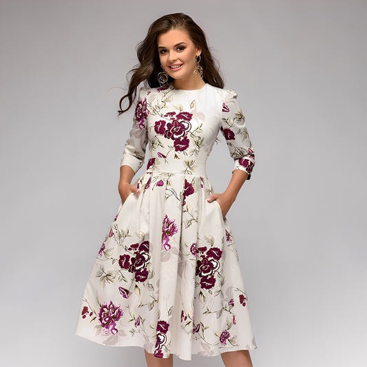 Elisabeth - Elegante vestido de manga longa com estampa de flores para mulheres