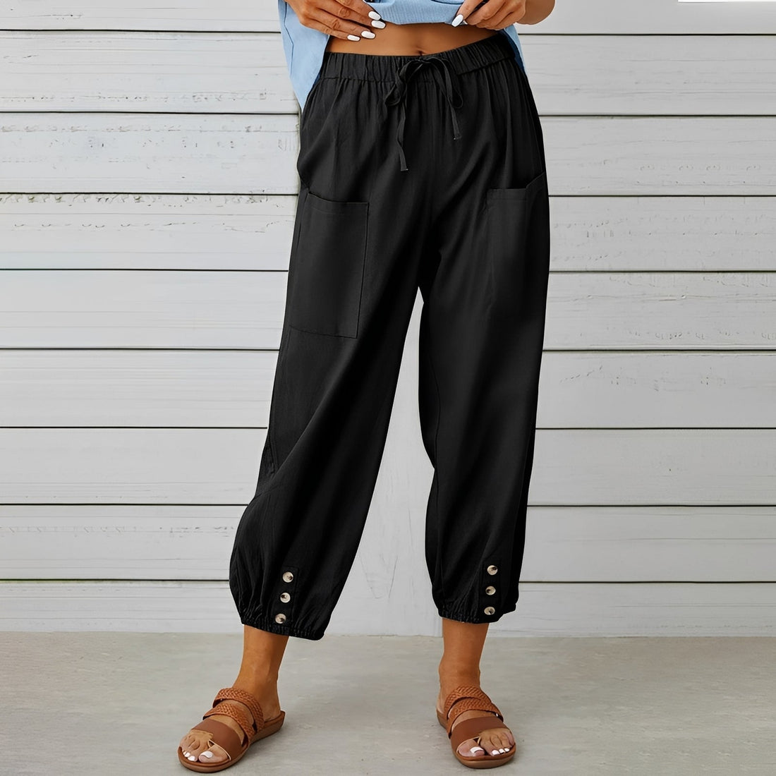 Christa - Calça casual, folgada e curta para mulheres