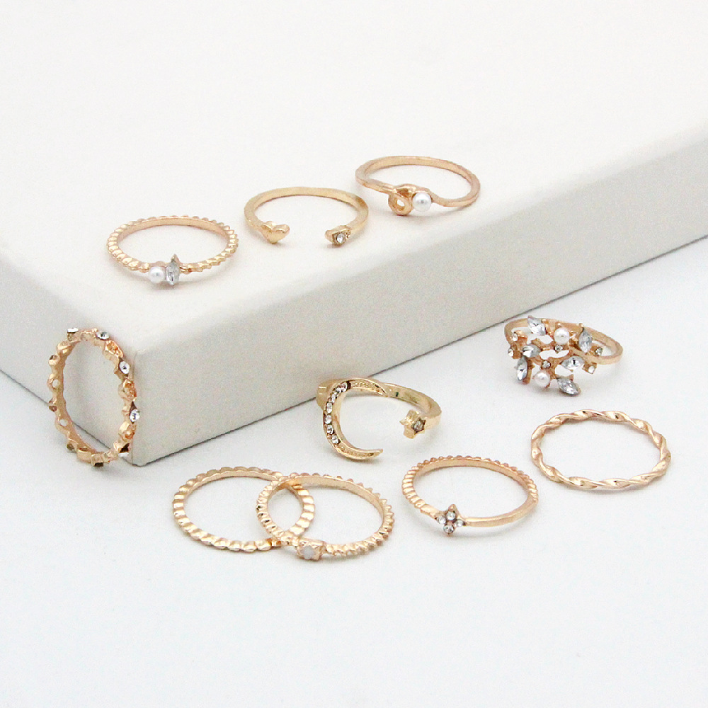 Luna e estrela - Bague de moda de 10 peças