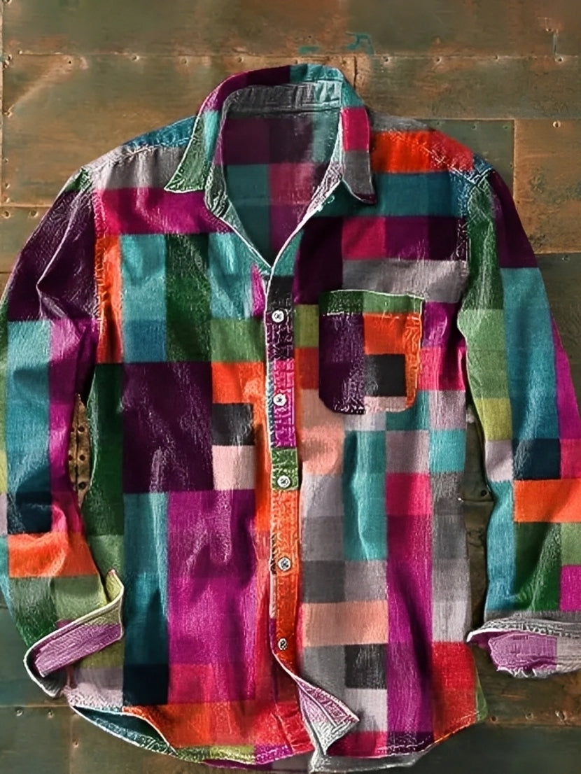 Charles – Camisa de Manga Longa para Homens – Retrô e colorida