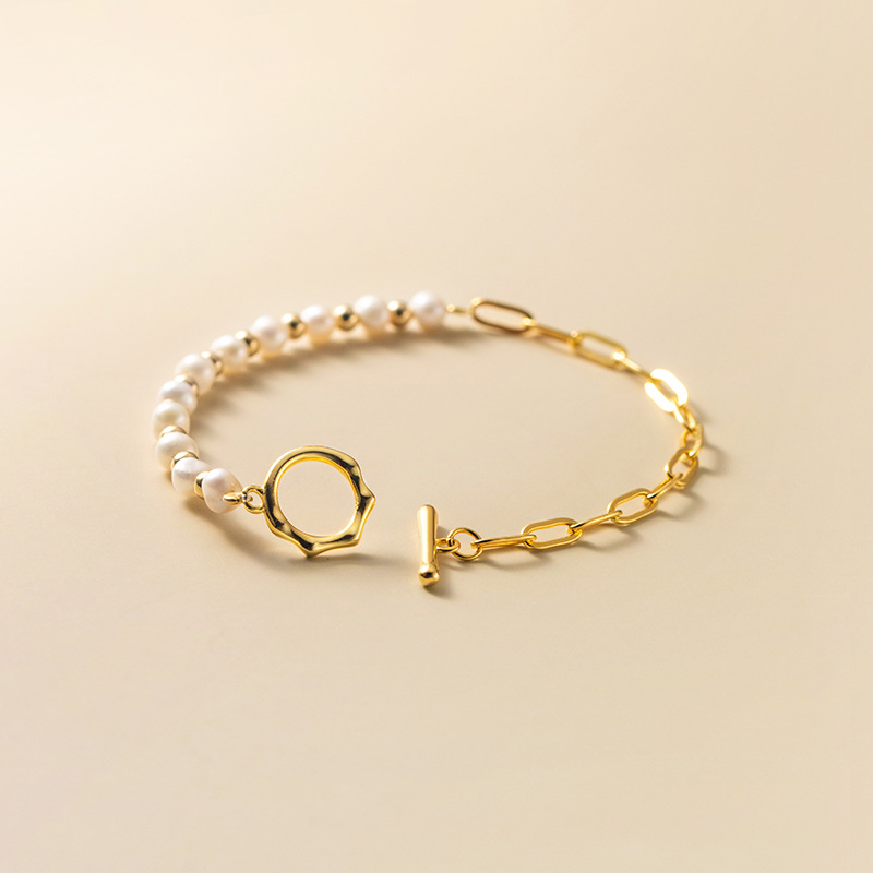 Bracelete de pérolas a metade - Bracelete de pérolas metade e metade