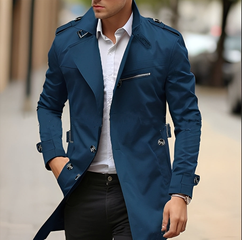 Kendrick - Elegante Trenchcoat com Gola de Reverso para Homens
