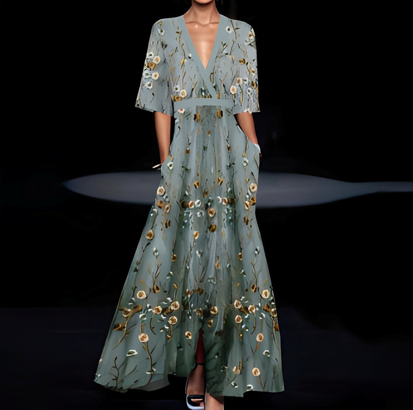 Débora - Vestido longo elegante com estampa floral para mulheres