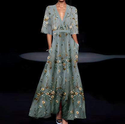 Débora - Vestido longo elegante com estampa floral para mulheres