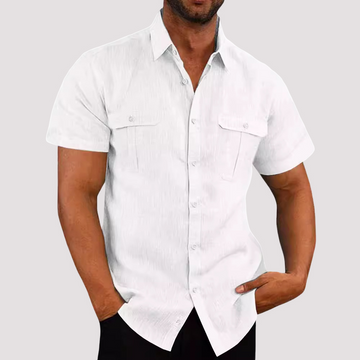 Camisa Masculina de Manga Curta – Camisa Estilosa com Botões para Verão, Férias & Lazer