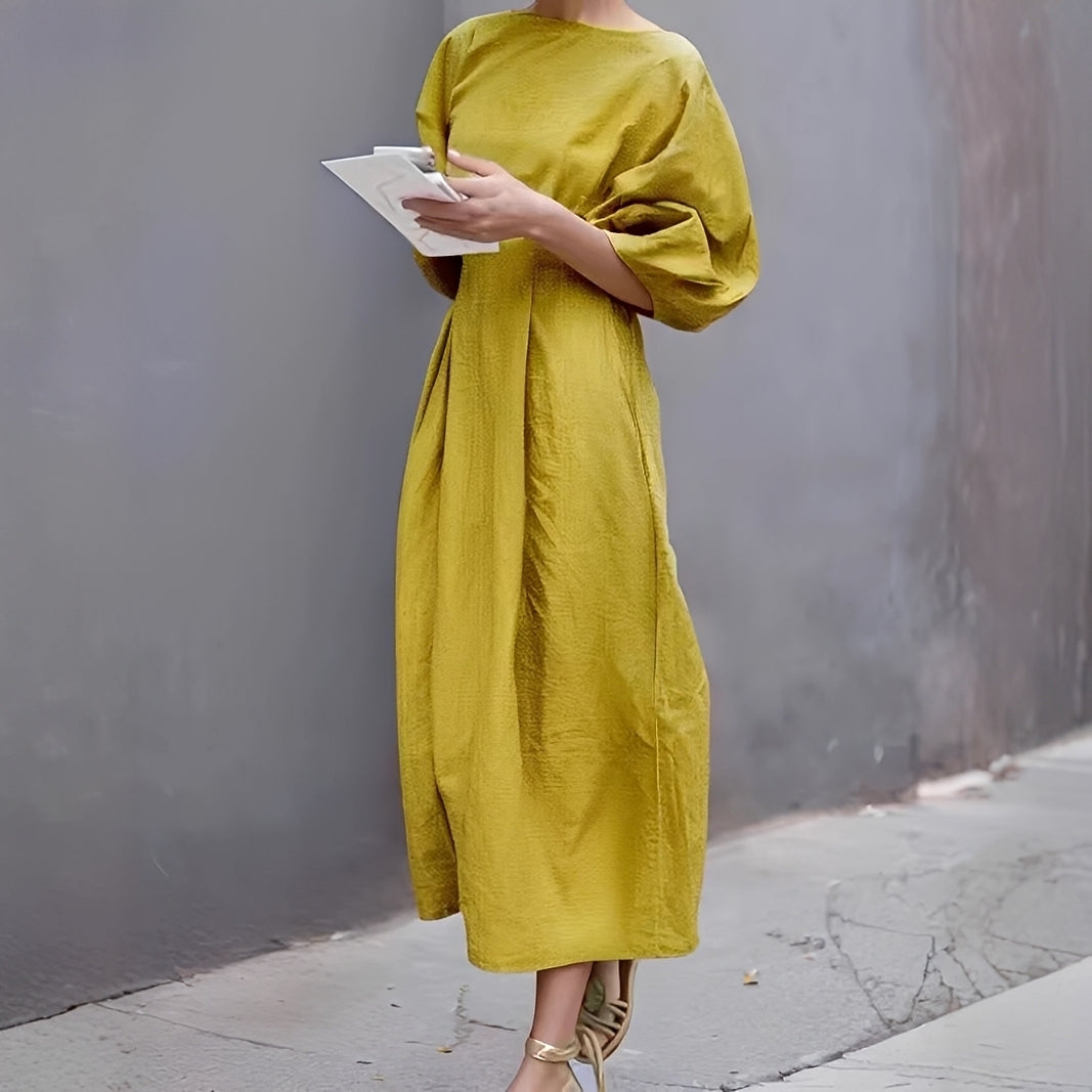 Mariam - Vestido Midi Casual com Franzidos